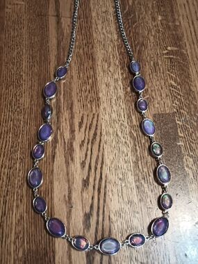 Amethyst-Style Purple Cabochon Silver-Accent Necklace